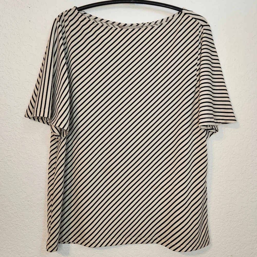 H&M Striped Black and Cream Women's Top with Bell‎ Sleeves, Size S
